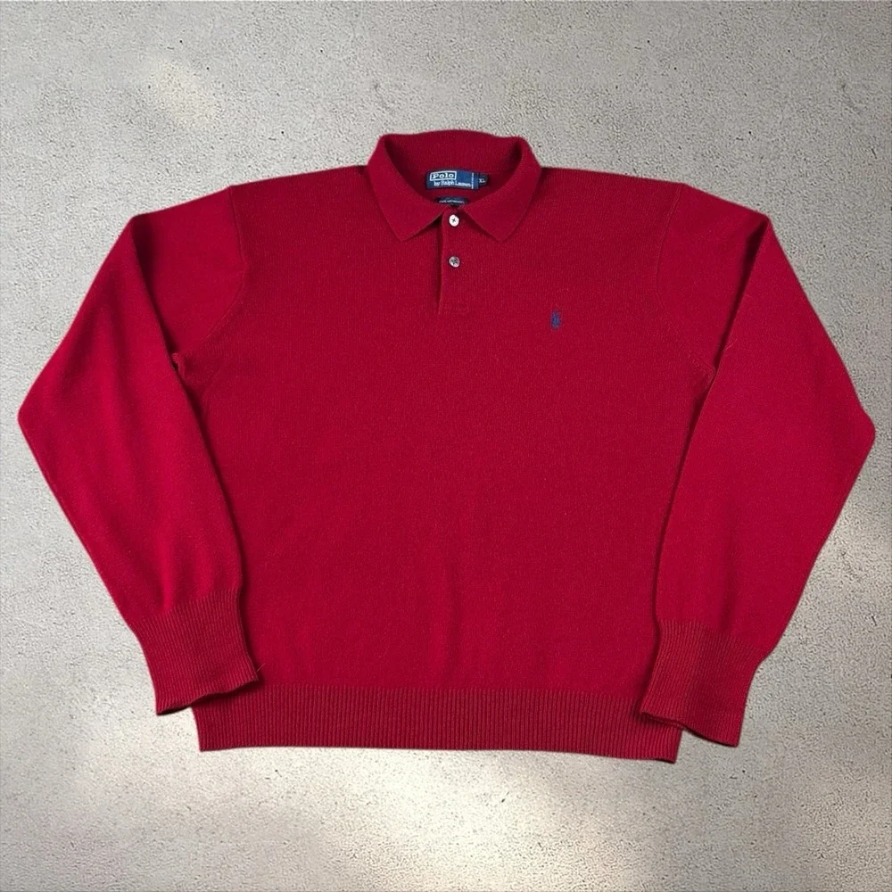 Vintage Polo Ralph Lauren Sweater‎ Mens XL Red Lambs Wool Knit Hong Kong